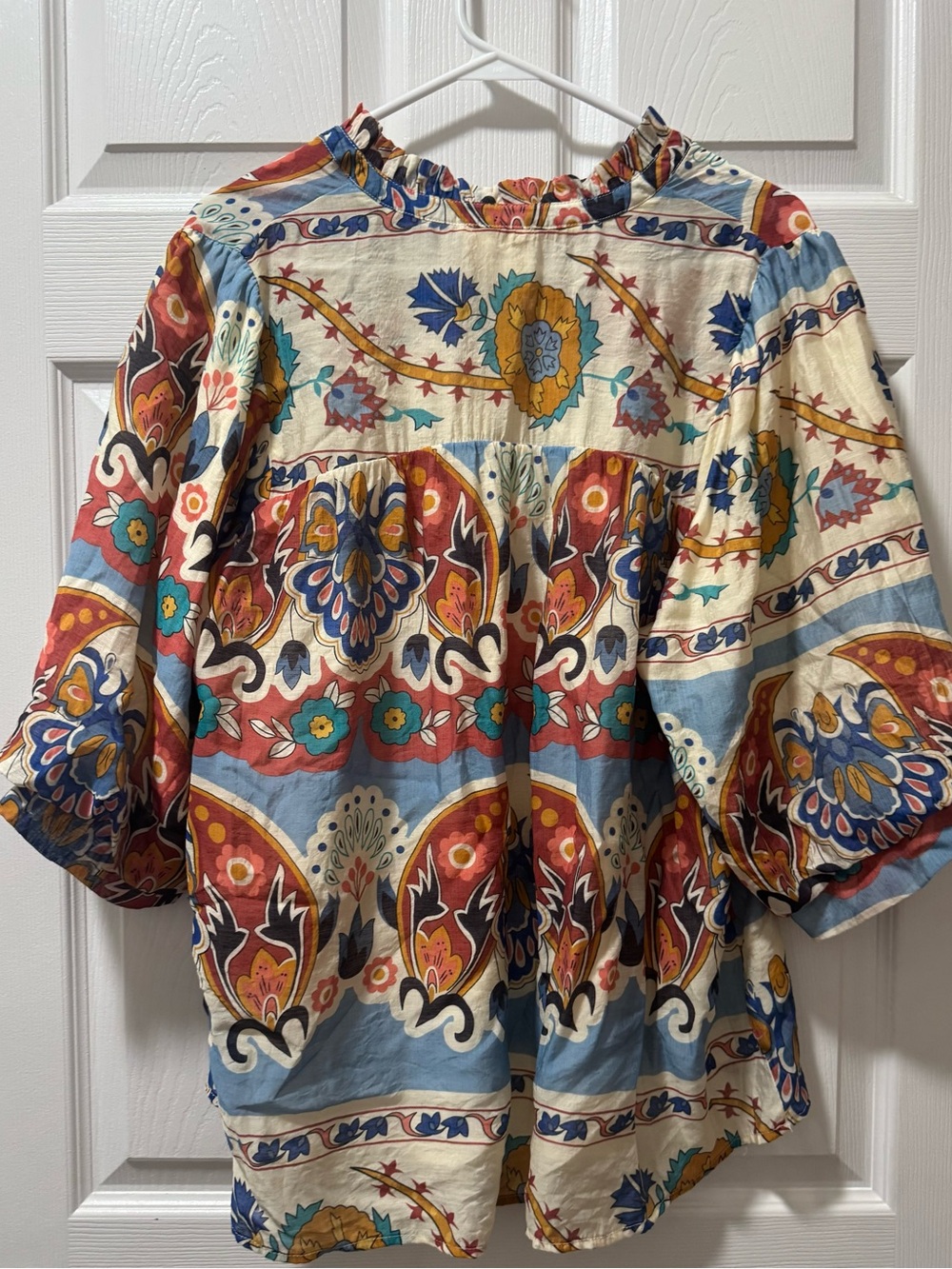 Umgee Cream Floral Boho Blouse with Rust & Blue Accents - Picture 5 of 6